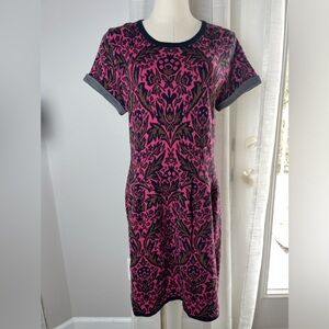 ASOS Sweater Knit Magenta Pink Metallic Thread Dress Short Sleeve Size 12